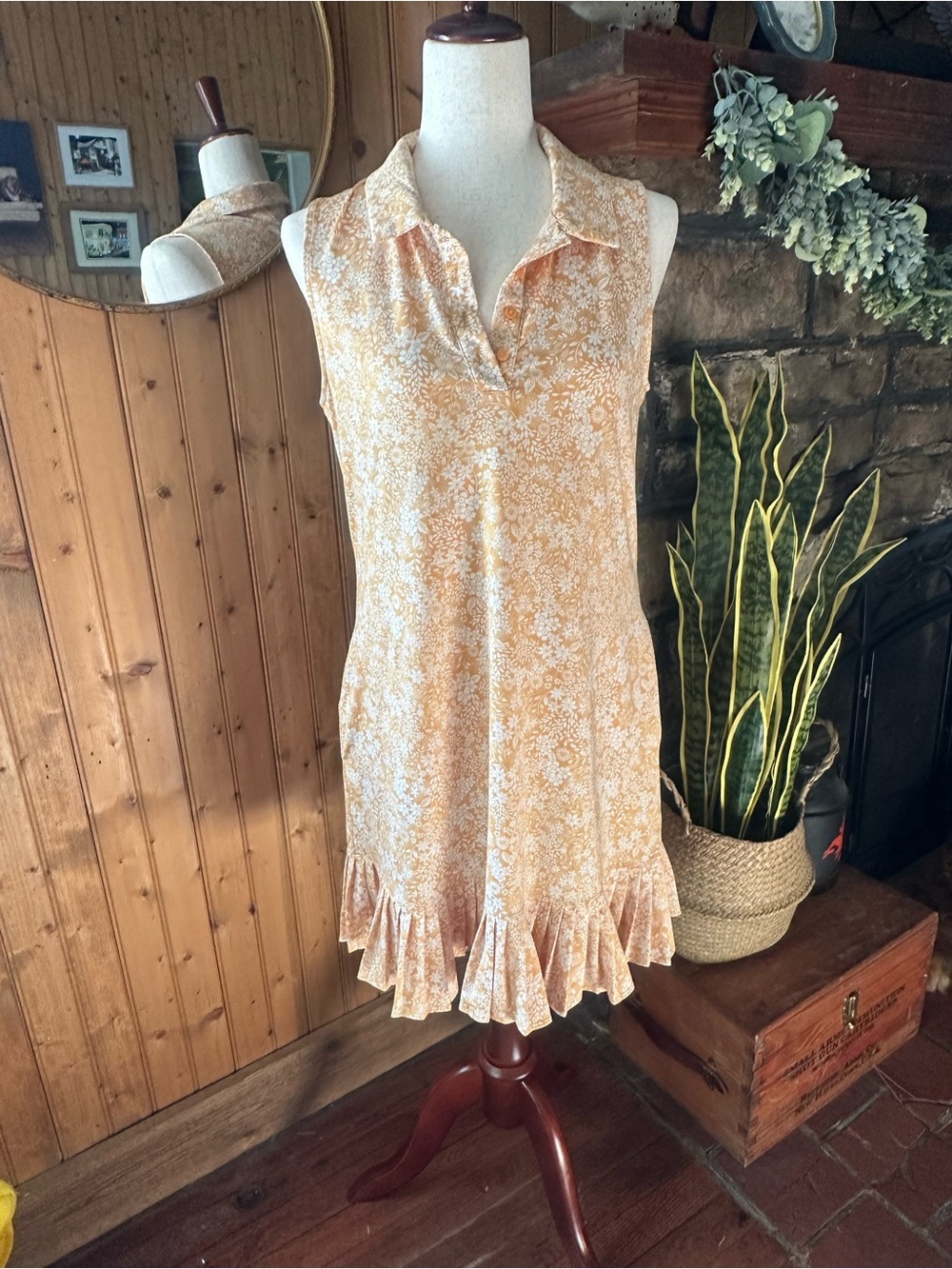 Laura Ashley Yellow Floral Sleeveless Ruffle-Hem Athletic Dress